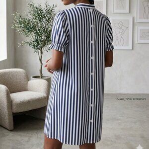 Navy and white shift dress